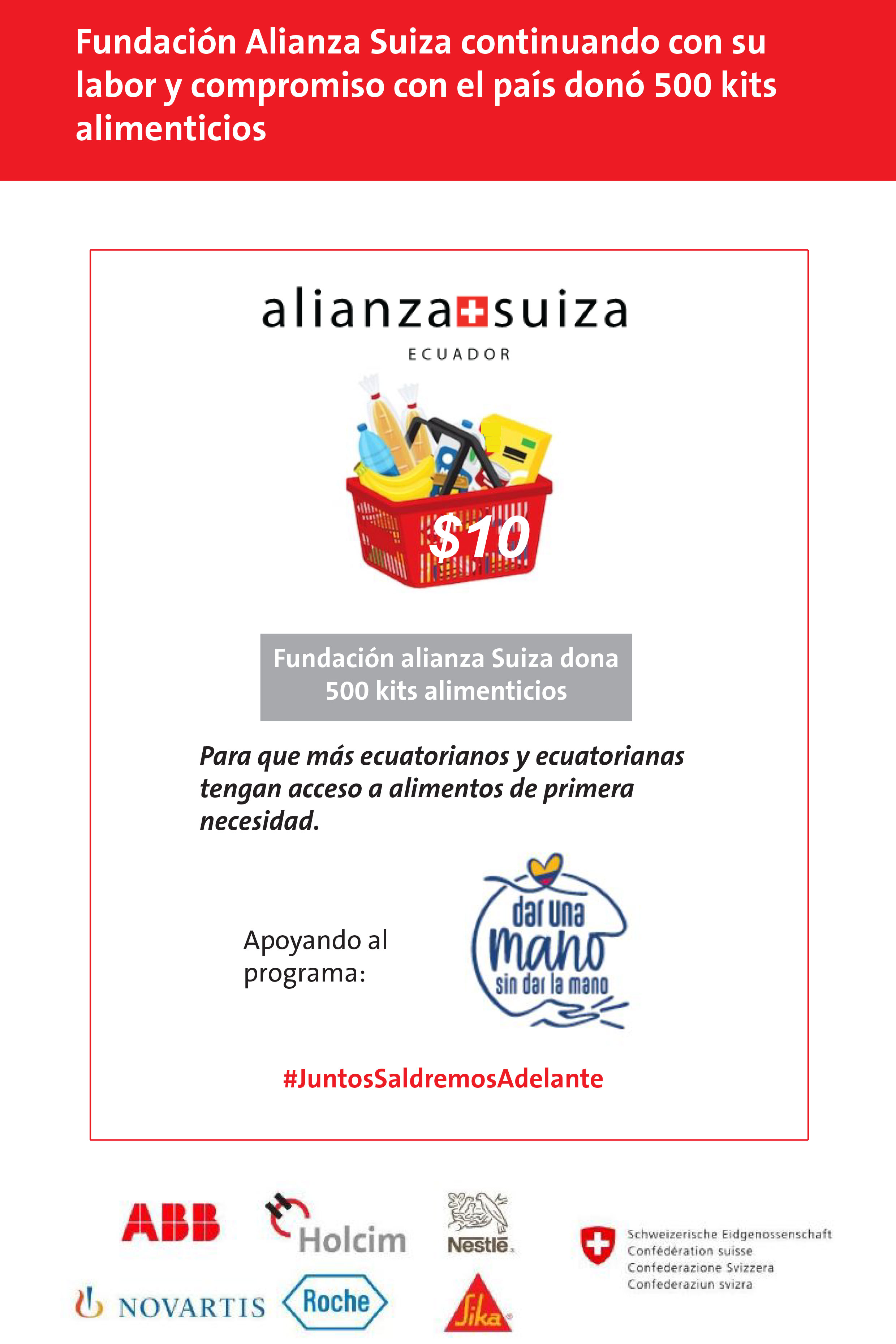 alianza suiza dona 500 kits alimenticios a familias vulnerables